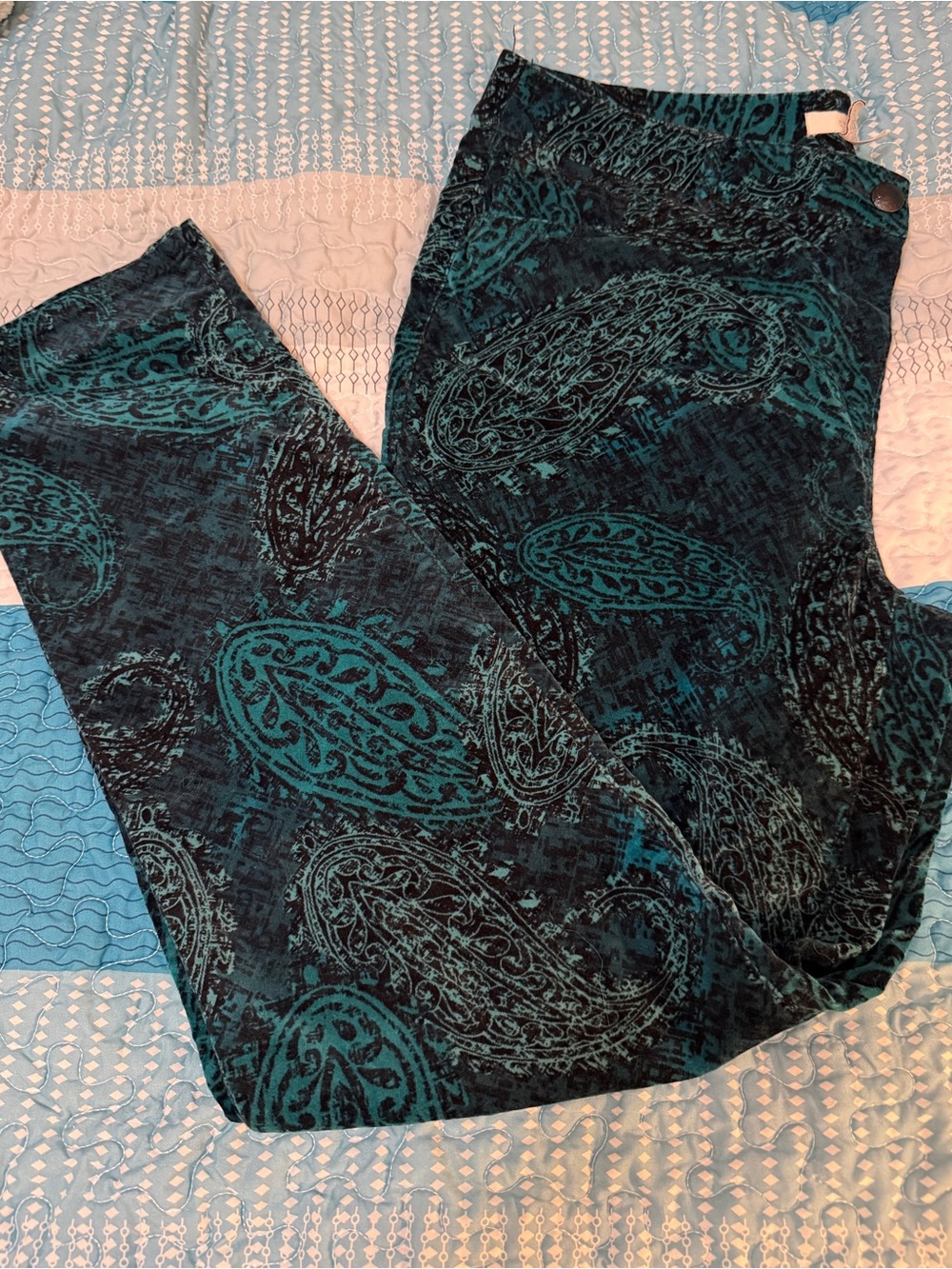 Chico's Deep Teal Velvet Paisley Pants Sz 2 (12R) - Picture 12 of 12